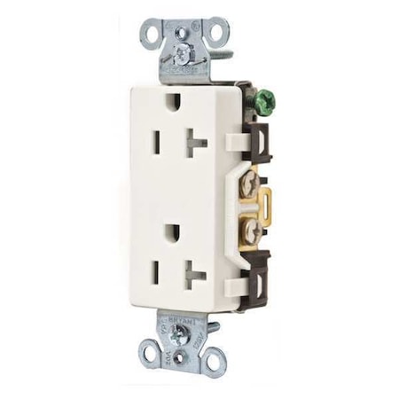 Bryant Straight Blade Receptacle, 5-20R, 20 A, 125V AC, 2 Pole, 3 Wire, Flush Mount, Self-Grounded DRS20WTR