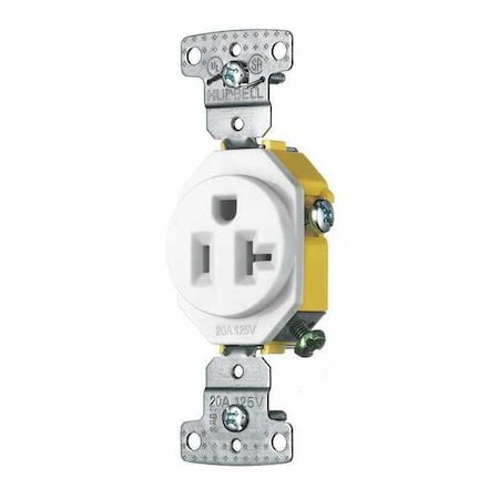 Bryant Straight Blade Receptacle, 5-20R, 20 A, 125V AC, 2 Pole, 3 Wire, Flush Mount, Self-Grounded RR201W