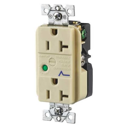 Bryant Straight Blade Receptacle, 5-20R, 20 A, 125V AC, 2 Pole, 3 Wire, Flush Mount, Grounded SP53IA
