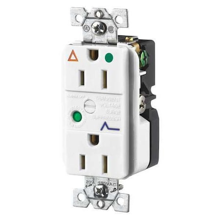 Bryant Straight Blade Receptacle, 5-15R, 15 A, 125V AC, 2 Pole, 3 Wire, Flush Mount, Isolated Ground SP82IGWA