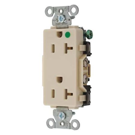 Hubbell Wiring Device-Kellems Straight Blade Receptacle, 5-20R, 20 A, 125V AC, 2 Pole, 3 Wire, Flush Mount, Grounded 2182IV