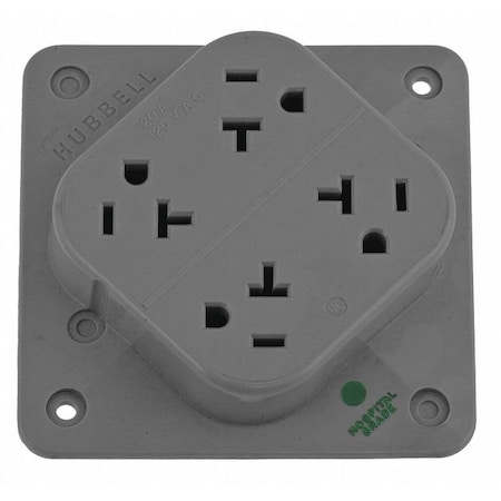 Hubbell Wiring Device-Kellems Straight Blade Receptacle, 5-20R, 20 A, 125V AC, 2 Pole, 3 Wire, Surface Mount, Grounded HBL420HGY