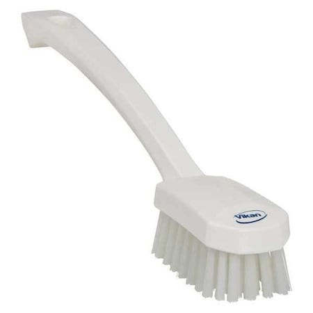 Vikan 1 37/64 in W Scrub Brush, Medium, 7 45/64 in L Handle, 3 in L Brush, White, Plastic 30885