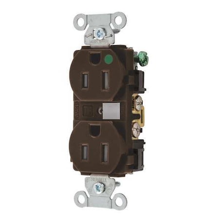 Bryant Straight Blade Receptacle, 5-15R, 15 A, 125V AC, 2 Pole, 3 Wire, Flush Mount, Grounded 8200HBTR