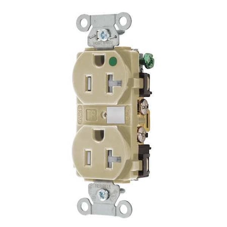 Bryant Straight Blade Receptacle, 5-20R, 20 A, 125V AC, 2 Pole, 3 Wire, Flush Mount, Grounded 8300HBITR