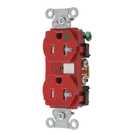 Bryant Straight Blade Receptacle, 5-20R, 20 A, 125V AC, 2 Pole, 3 Wire, Flush Mount, Grounded 8300HBREDTR