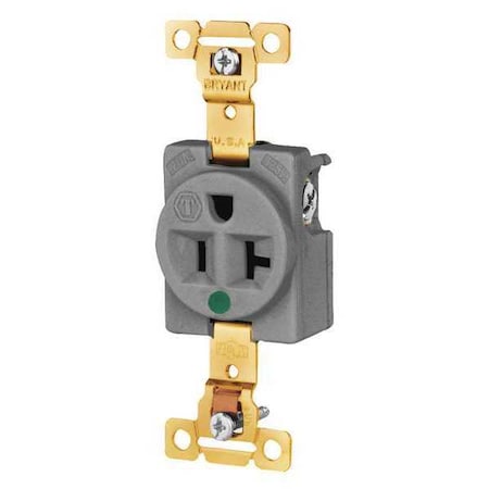 Bryant Straight Blade Receptacle, 5-20R, 20 A, 125V AC, 2 Pole, 3 Wire, Flush Mount, Grounded 8310GRY