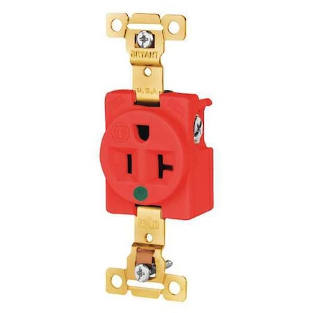Bryant Straight Blade Receptacle, 5-20R, 20 A, 125V AC, 2 Pole, 3 Wire, Flush Mount, Grounded 8310RED
