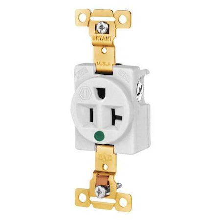 Bryant Straight Blade Receptacle, 5-20R, 20 A, 125V AC, 2 Pole, 3 Wire, Flush Mount, Grounded 8310W