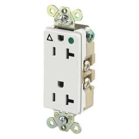 Bryant Straight Blade Receptacle, 5-20R, 20 A, 125V AC, 2 Pole, 3 Wire, Flush Mount, Isolated Ground 9300IGW
