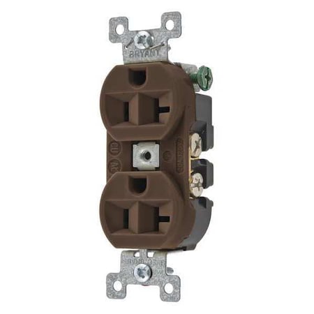 Bryant Straight Blade Receptacle, 5-20R, 20 A, 125V AC, 2 Pole, 3 Wire, Flush Mount, Grounded 5362BN