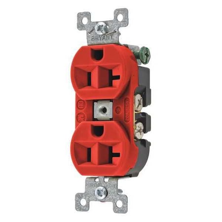 Bryant Straight Blade Receptacle, 5-20R, 20 A, 125V AC, 2 Pole, 3 Wire, Flush Mount, Grounded 5362BRED
