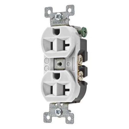 Bryant Straight Blade Receptacle, 5-20R, 20 A, 125V AC, 2 Pole, 3 Wire, Flush Mount, Grounded 5362BW