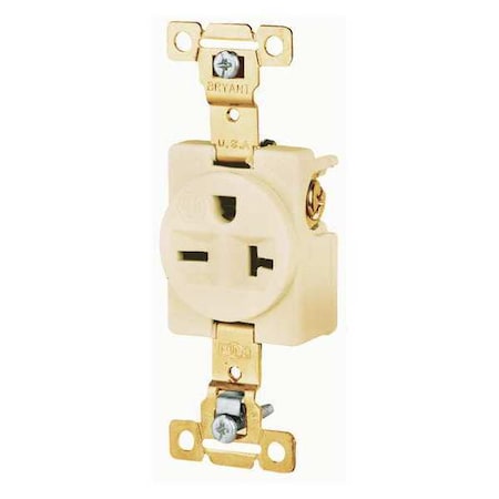 Bryant Straight Blade Receptacle, 6-20R, 20 A, 250V AC, 2 Pole, 3 Wire, Flush Mount, Grounded 5461I