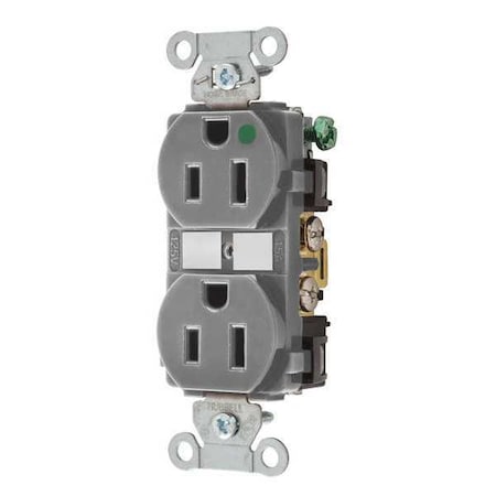 Bryant Straight Blade Receptacle, 5-15R, 15 A, 125V AC, 2 Pole, 3 Wire, Flush Mount, Grounded 8200HBGRY