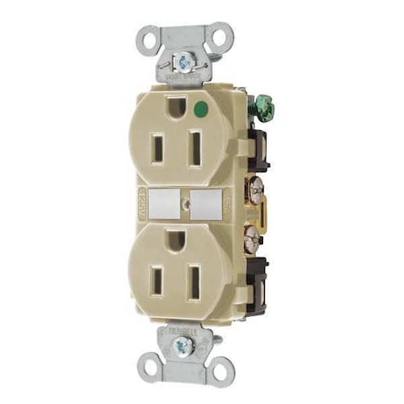 Bryant Straight Blade Receptacle, 5-15R, 15 A, 125V AC, 2 Pole, 3 Wire, Flush Mount, Grounded 8200HBI
