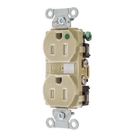 Bryant Straight Blade Receptacle, 5-15R, 15 A, 125V AC, 2 Pole, 3 Wire, Flush Mount, Grounded 8200HBITR