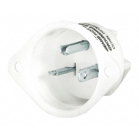Bryant Straight Blade Plug, 20 A, 125V AC, 2 Pole, 3 Wire, Single, White 5378