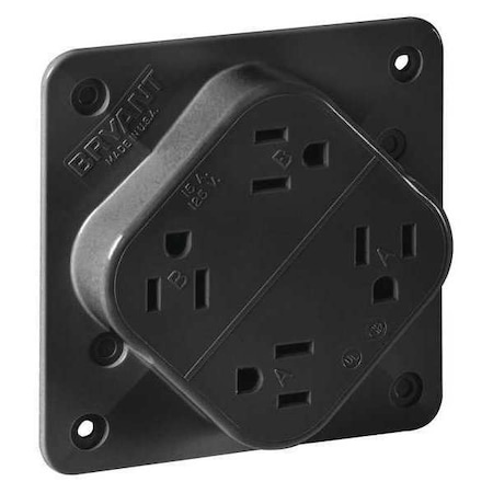 Bryant Straight Blade Receptacle, 5-15R, 15 A, 125V AC, 2 Pole, 3 Wire, Flush Mount, Grounded 1254BLK
