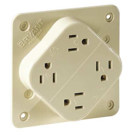 Bryant Straight Blade Receptacle, 5-15R, 15 A, 125V AC, 2 Pole, 3 Wire, Flush Mount, Grounded 1254I