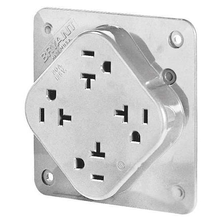 Bryant Straight Blade Receptacle, 5-20R, 20 A, 125V AC, 2 Pole, 3 Wire, Flush Mount, Grounded 21254W