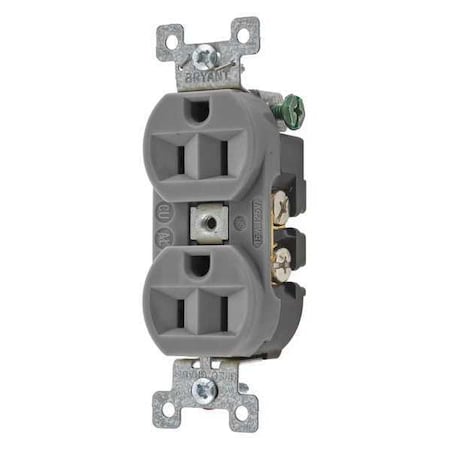 Bryant Straight Blade Receptacle, 5-15R, 15 A, 125V AC, 2 Pole, 3 Wire, Flush Mount, Grounded 5262BGRY
