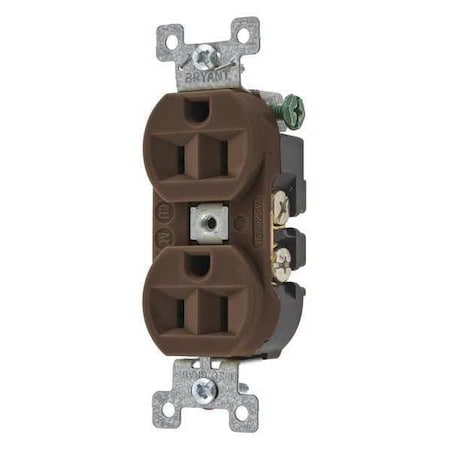 Bryant Straight Blade Receptacle, 5-15R, 15 A, 125V AC, 2 Pole, 3 Wire, Flush Mount, Grounded 5262BN