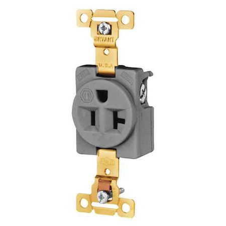 Bryant Straight Blade Receptacle, 5-20R, 20 A, 125V AC, 2 Pole, 3 Wire, Flush Mount, Grounded 5361GRY