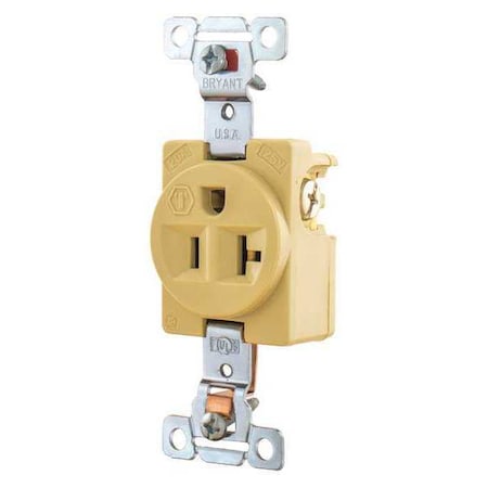 Bryant Straight Blade Receptacle, 5-20R, 20 A, 125V AC, 2 Pole, 3 Wire, Flush Mount, Grounded 5361IWR