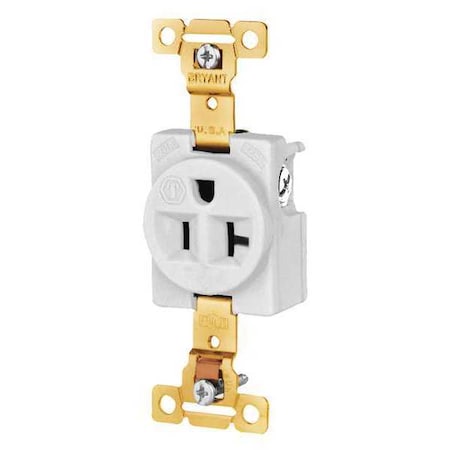 Bryant Straight Blade Receptacle, 5-20R, 20 A, 125V AC, 2 Pole, 3 Wire, Flush Mount, Grounded 5361W