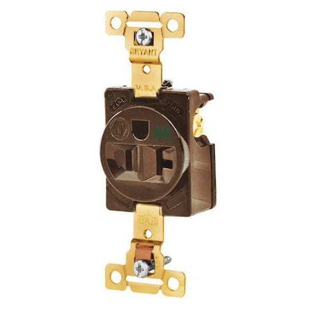 Bryant Straight Blade Receptacle, 5-20R, 20 A, 125V AC, 2 Pole, 3 Wire, Flush Mount, Grounded 5361WR