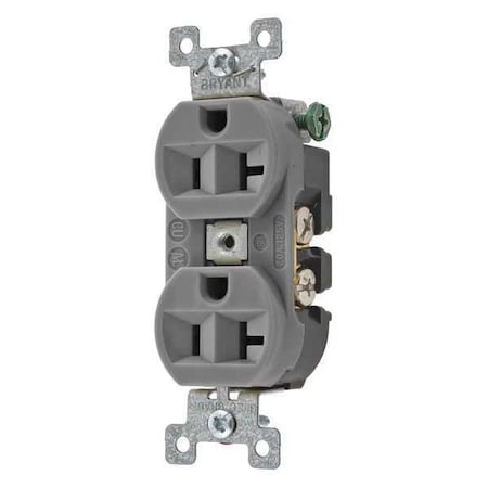 Bryant Straight Blade Receptacle, 5-20R, 20 A, 125V AC, 2 Pole, 3 Wire, Flush Mount, Grounded 5362BGRY