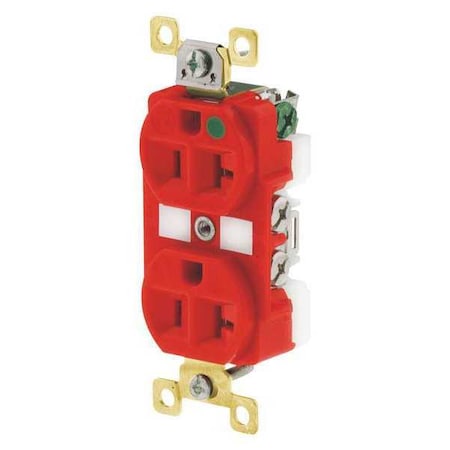 Bryant Straight Blade Receptacle, 5-20R, 20 A, 125V AC, 2 Pole, 3 Wire, Flush Mount, Grounded BRY8300RED