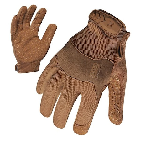 Ironclad Performance Wear Tactical Glove, Synthetic Leather Palm, 8-1/2" Length, Hook-and-Loop Cuff, Full Finger, Brown EXOT-GCOY-02-S