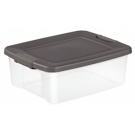 Sterilite Stackable Storage Tote W/ Lid, 6.3 gal, 19-7/8 in L x 15-1/2 in W x 7-3/4 in H, Clear, Gray 19363V06