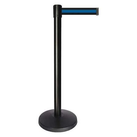 Queueway Barrier Post with Belt, Black, 10 ft Length, 40 in Post Height, No Legend, Powder Coated QPLUS-33-S1