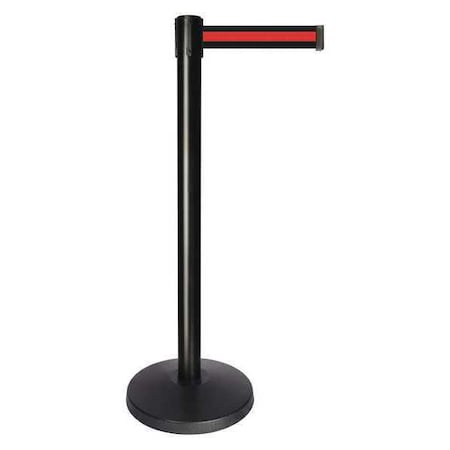 Queueway Barrier Post with Belt, Black, 10 ft Length, 40 in Post Height, No Legend, Powder Coated QPLUS-33-S2