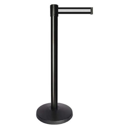 Queueway Barrier Post with Belt, Black, 10 ft Length, 40 in Post Height, No Legend, Powder Coated QPLUS-33-S3
