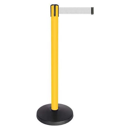 Queueway Barrier Post with Belt, Yellow, 10 ft Length, 40 in Post Height, No Legend, Powder Coated QPLUS-35-B1