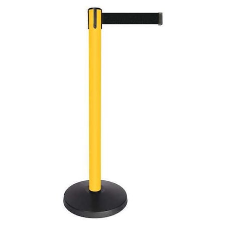 Queueway Barrier Post with Belt, Yellow, 10 ft Length, 40 in Post Height, No Legend, Powder Coated QPLUS-35-B9