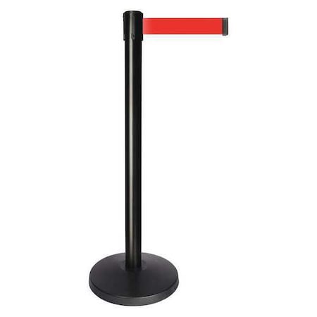 Queueway Barrier Post with Belt, Black, 10 ft Length, 40 in Post Height, No Legend, Powder Coated QPLUS-33-R5