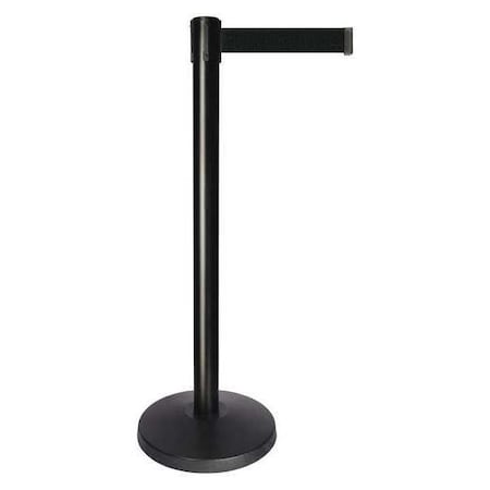 Queueway Barrier Post with Belt, Black, 10 ft Length, 40 in Post Height, No Legend, Powder Coated QPLUS-33-B9