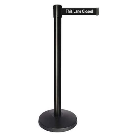 Queueway Barrier Post with Belt, Black, 10 ft Length, 40 in Post Height, This Lane Closed, Powder Coated QPLUS-33-BD