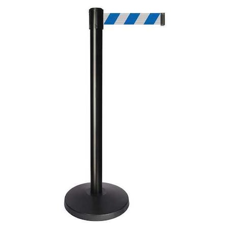 Queueway Barrier Post with Belt, Black, 10 ft Length, 40 in Post Height, No Legend, Powder Coated QPLUS-33-D1