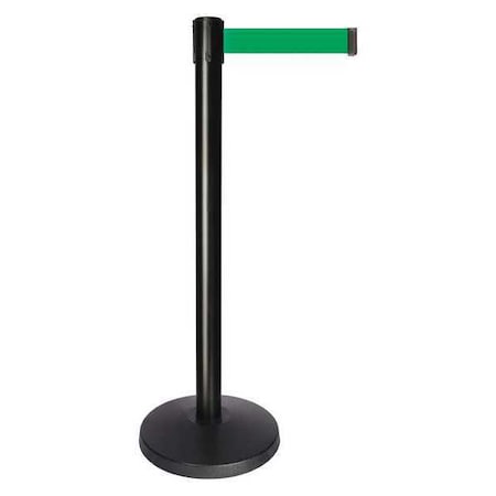 Queueway Barrier Post with Belt, Black, 10 ft Length, 40 in Post Height, No Legend, Powder Coated QPLUS-33-G6