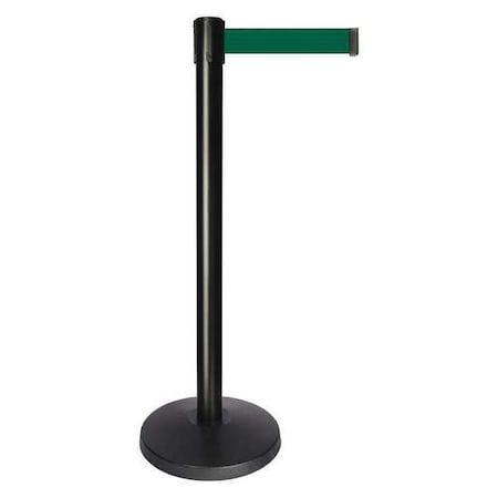 Queueway Barrier Post with Belt, Black, 10 ft Length, 40 in Post Height, No Legend, Powder Coated QPLUS-33-G7