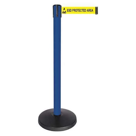 Queueway Barrier Post with Belt, Blue, 10 ft Length, 40 in Post Height, ESD Protected Area, Powder Coated QPLUS-23-ESD