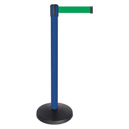 Queueway Barrier Post with Belt, Blue, 10 ft Length, 40 in Post Height, No Legend, Powder Coated QPLUS-23-G6