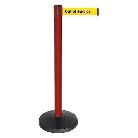 Queueway Barrier Post with Belt, Red, 10 ft Length, 40 in Post Height, Out of Service, Powder Coated QPLUS-21-YE