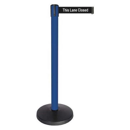 Queueway Barrier Post with Belt, Blue, 10 ft Length, 40 in Post Height, This Lane Closed, Powder Coated QPLUS-23-BD